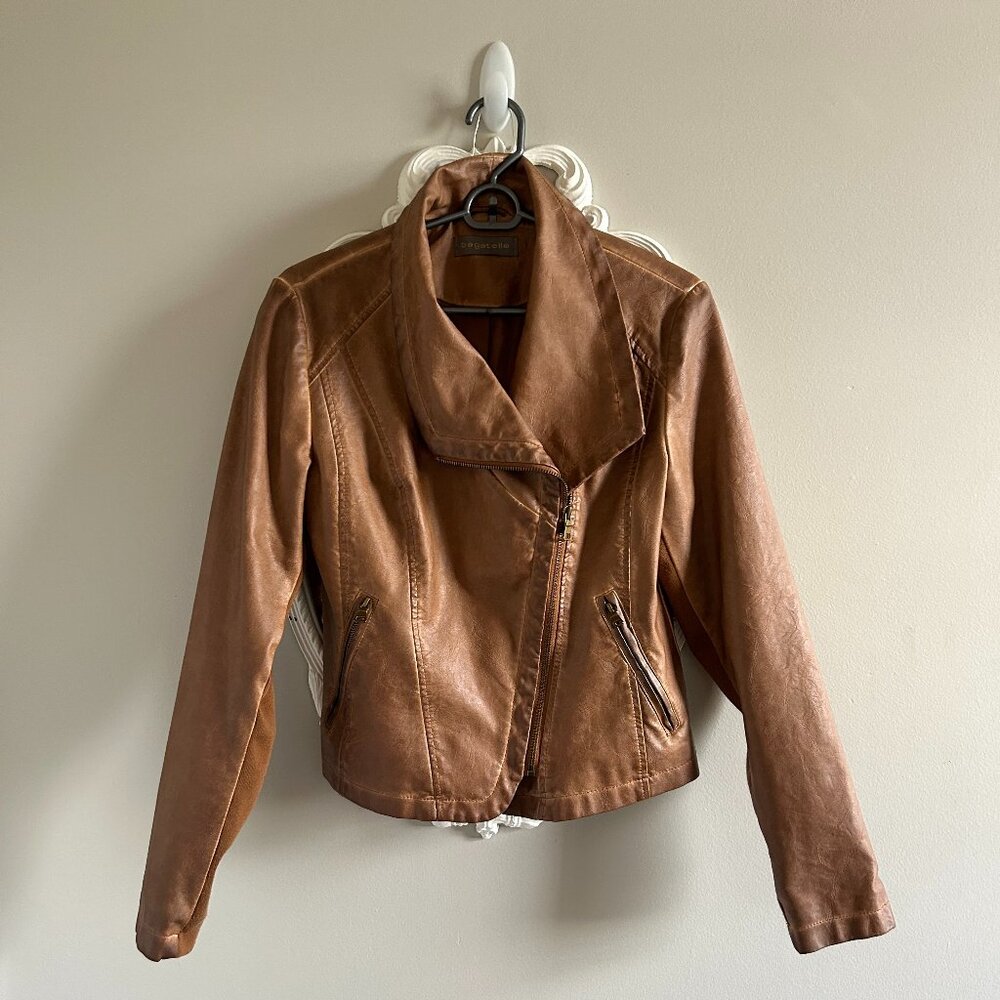 Bagatelle Leather Biker Jacker in EXCLUSIVE Caramel Brown Womens Size Small